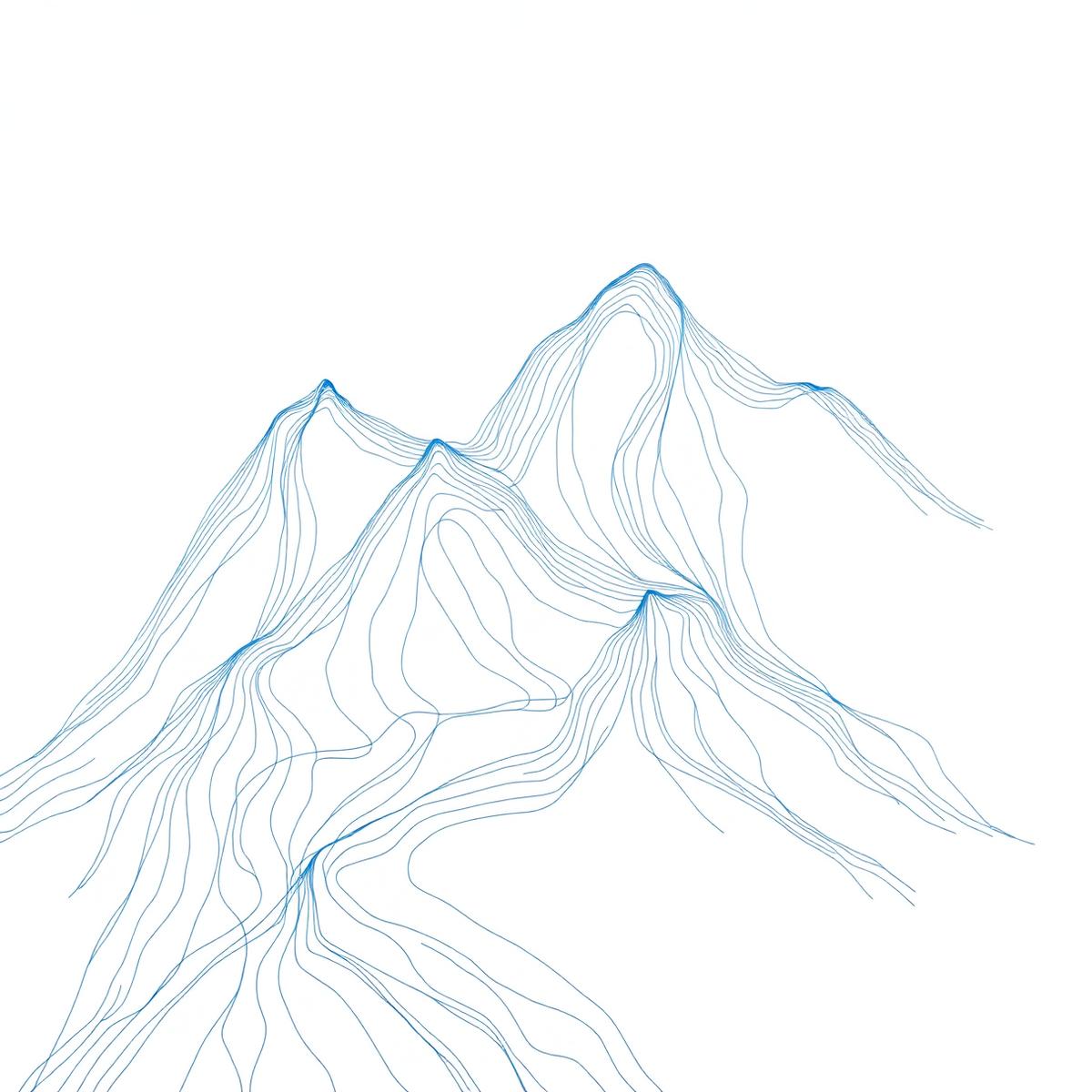 Thin blue topographic contour lines on white paper
