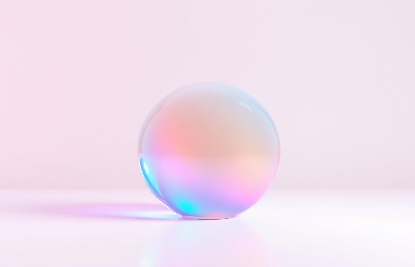 Iridescent glass sphere refracting spectrum light on white